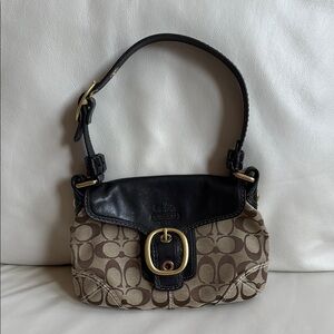 Coach Black and Tan Signature Shoulder Bag